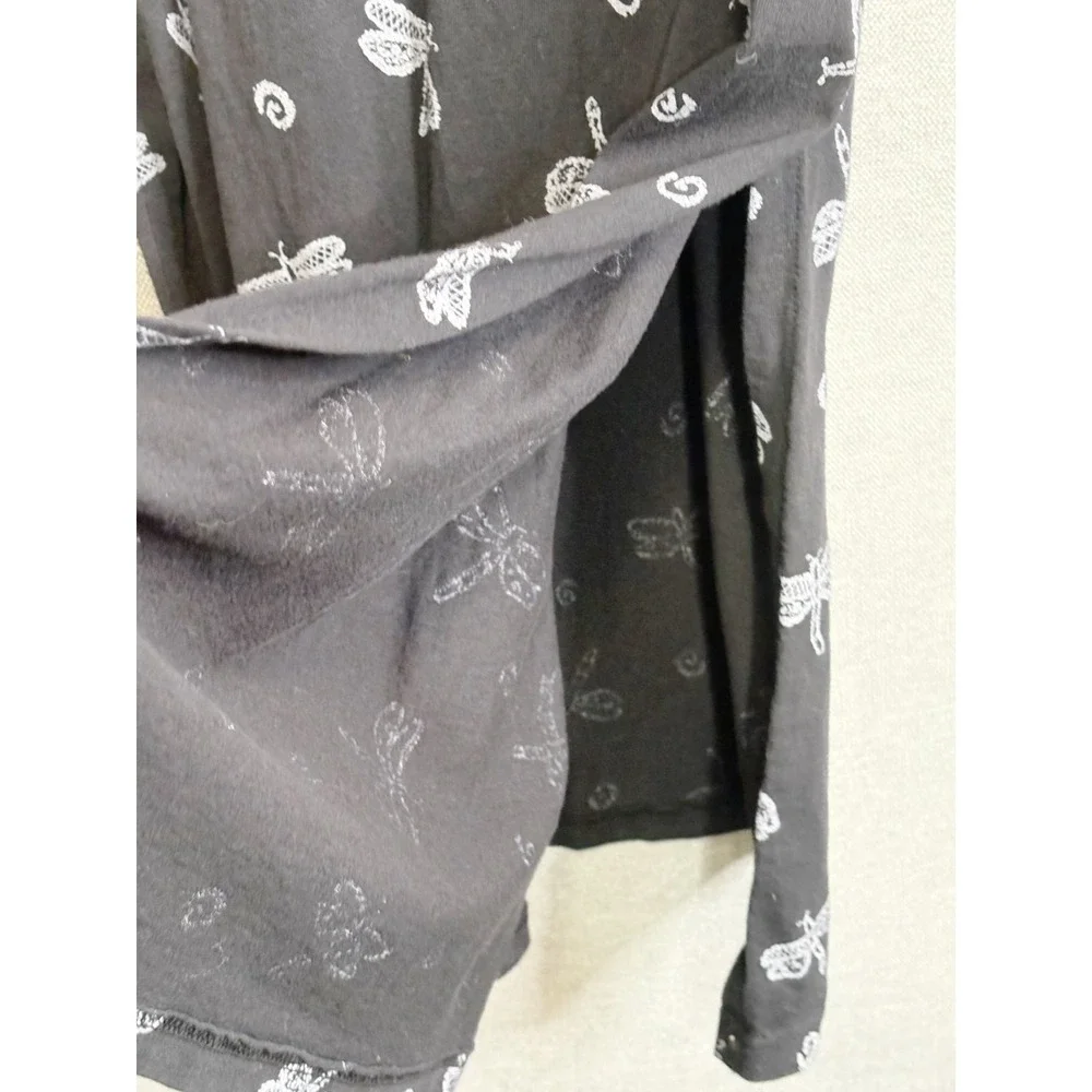 Fresh Produce Dress Womens Large Black Purple Dragonfly Print Maxi Vintage USA